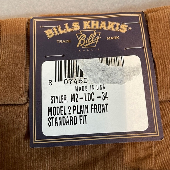 Bills Khakis Corduroy Pants Mens 34 Unhemmed Plain Front Standard Fit Brown Flaw - Picture 14 of 16